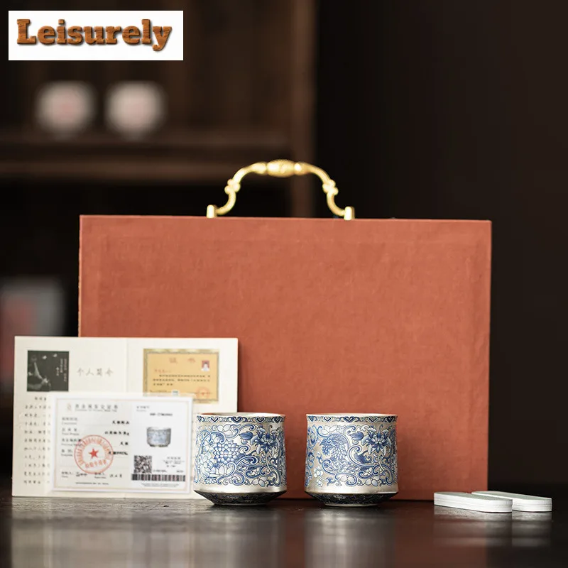 

2pc/lot Handmade Twining Lotus Silver-plated Teacup Zen Tea Bowl Mug Tea-tasting Smelling Cup Jianzhan Master Cups Teaware Gifts