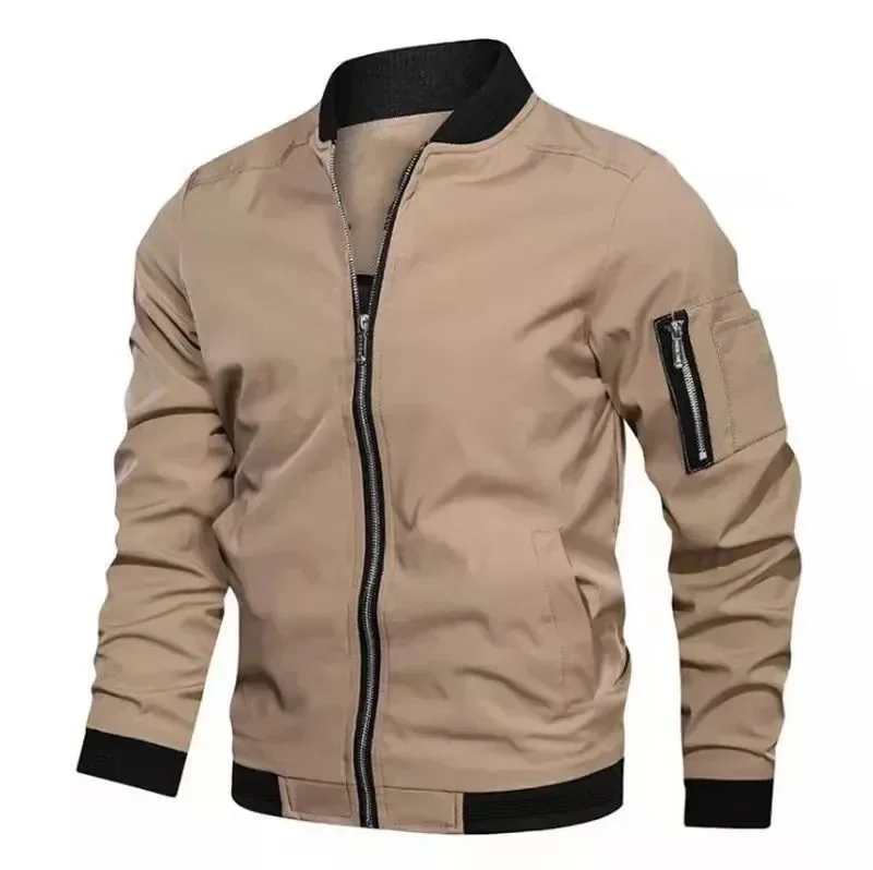 Chaqueta de otoño para hombre, uniforme de béisbol de manga larga, chaqueta fina a prueba de viento para ciclismo, chaqueta informal con cremallera sólida, abrigo para deportes al aire libre