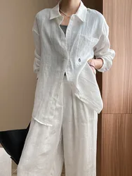 Spring and Autumn Women's Casual Solid Color Collar Long Sleeve Pocket Decorative Loose Shirt