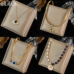 EILIECK 316L Stainless Steel Heart Butterfly Zirconia Necklace Necklace For Women High Quality Gold Color Chain Choker Jewelry