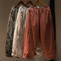 Retro Literary Cotton Linen Harem Pants 2024 New Winter Cotton-Padded Casual Warm Outerwear Trousers Quilted Wide Leg Pants