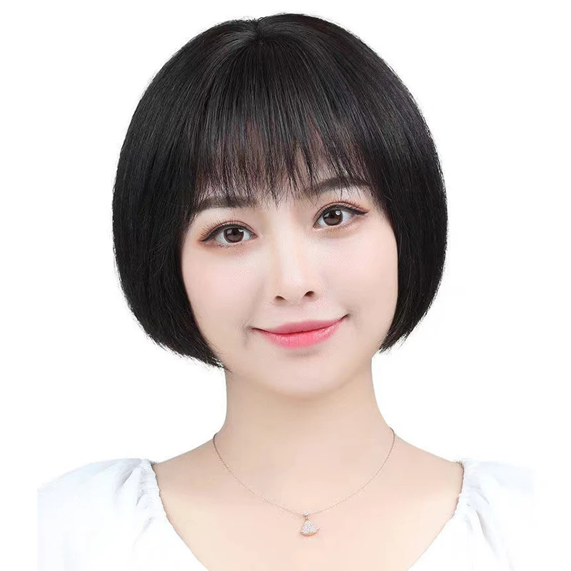 

Fashion Woman Short Hair Black Wig High-temperature Silk Festival Party Masquerade Appointment Daily Wear Human Hair Full Wigs