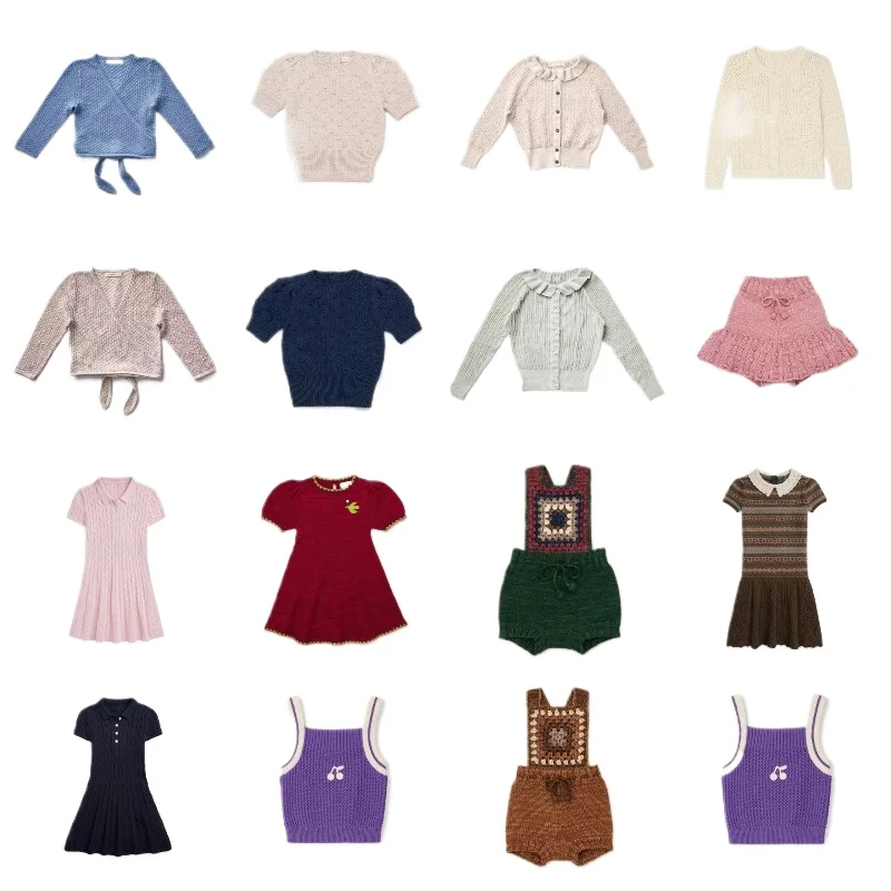 

Kids Children's Knitted 2026 Spring Girls' Knitted Open Cardigan Ruffled Collar Thin Coat Vest Knitted Dress Skirt Sets Clothing