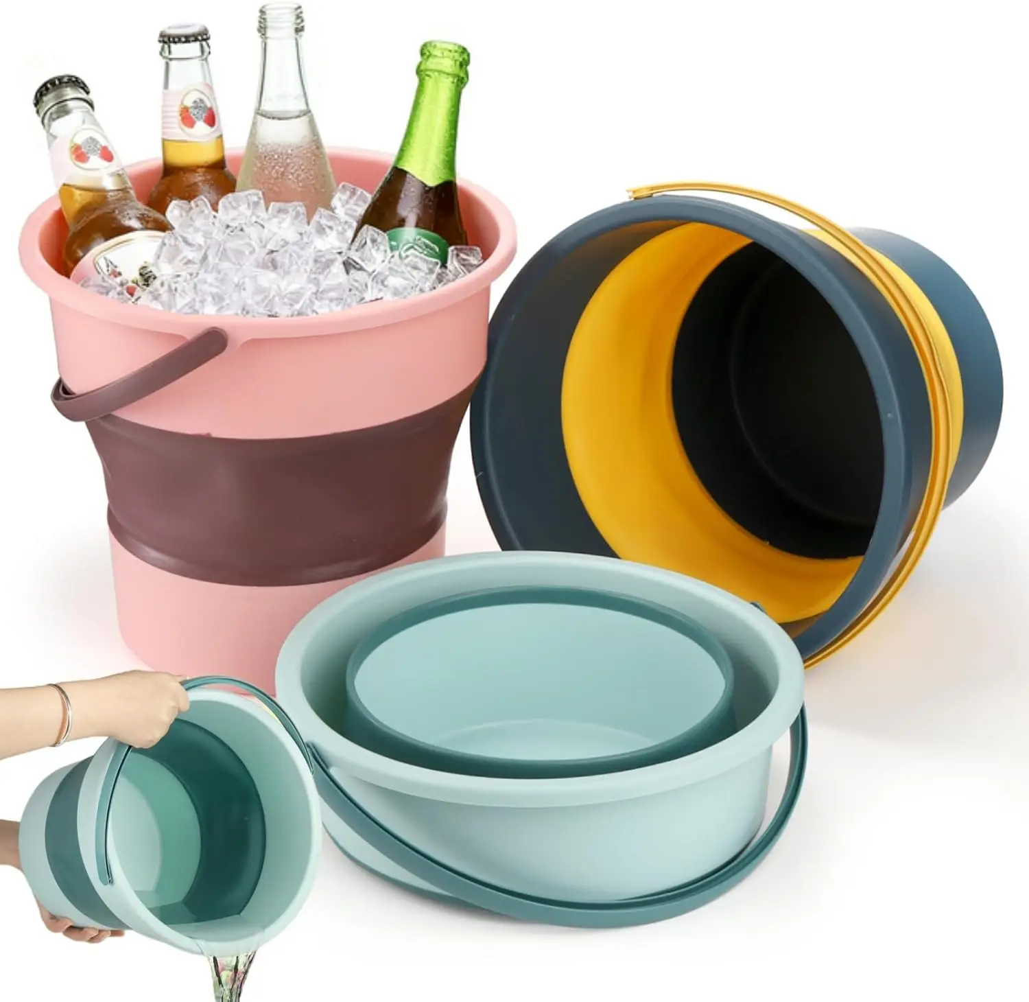 

3 Pack 10L Foldable Bucket with Handle, Collapsible Water Pail for Camping Garden Cleaning