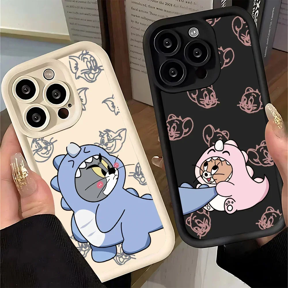 Cartoon Tom and Jerry Couple Phone Case For iPhone 16 11 12 13 14 15 Pro Max Plus XS X XR Max 7 8 Plus SE2 Shockproof Back Cover