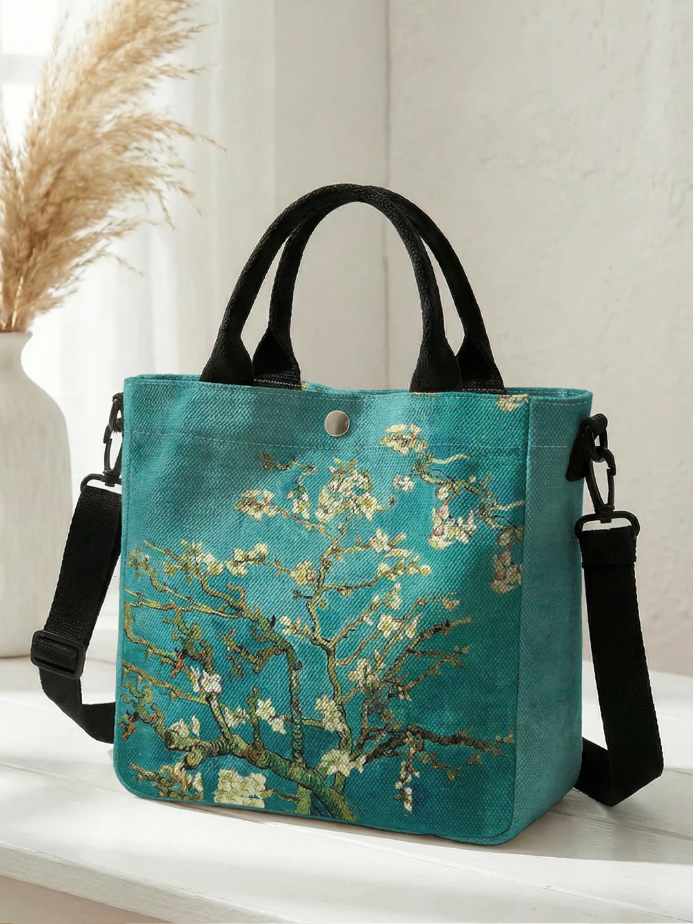 Van Gogh Almond Blossom Oil Painting Canvas Tote Bag Detachable Strap Crossbody Handbag For Women Daily Shopping