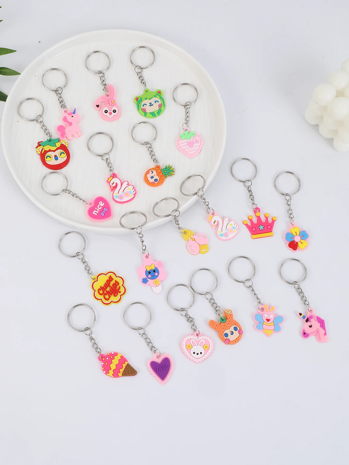 20pcs PVC Cute Cartoon keychain keyrings for party gifts holiday supplies back to school gifts