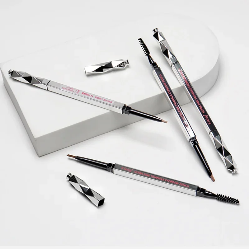 Matita per sopracciglia impermeabile a doppia testa Triangolo argento Sottile Automatico Non sbavato Ultra fine Resistente al sudore a lunga durata