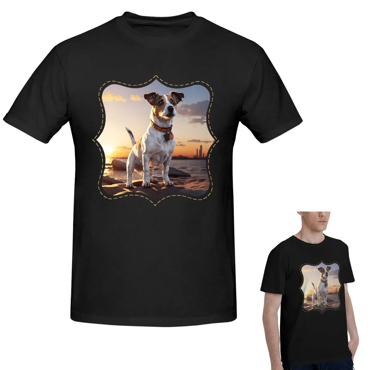 

Футболка из 100% хлопка Jack Russell Dog At Sunset, мужская классическая футболка большого размера, мужские летние рубашки с круглым вырезом, топы S-6XL