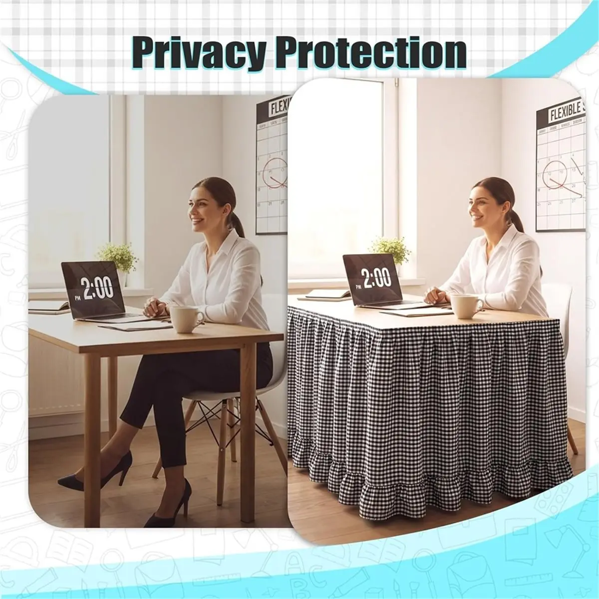 6ft Black White Checkered Gingham Table Skirt Ruffle Tablecloth for Classroom Decor