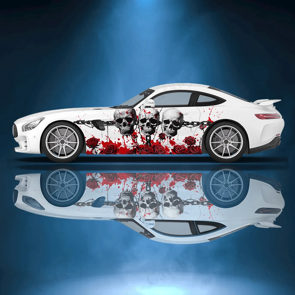 

Bloody Cross with Skull Car Stickers with Full Body Floral Decoration Covering Scratches; Waterproof Car Sticker Car Vinyl Wraps