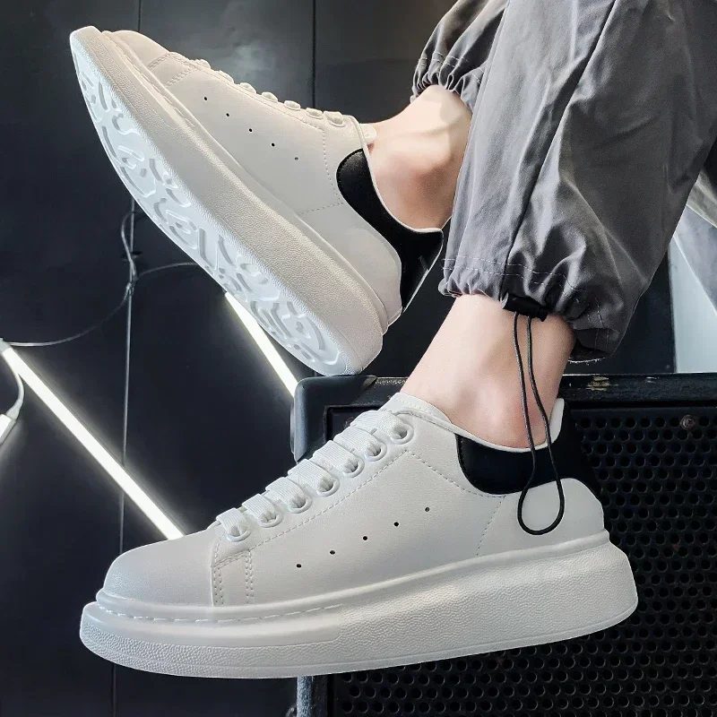 White Leather Men Casual Shoes Platform Outdoor Mens Walking Running Sneakers Breathable Sport Shoes Women Tennis Shoes