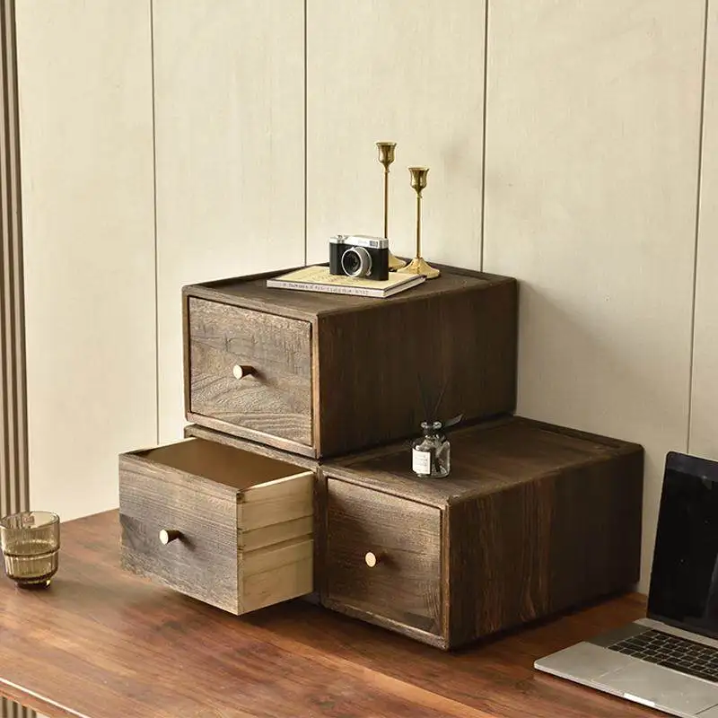 Freely Combined Wooden Desktop Organizer,Drawer Type Multi-layer Storage Rack,Compact Cabinet for Office Desk & Home Storage Use