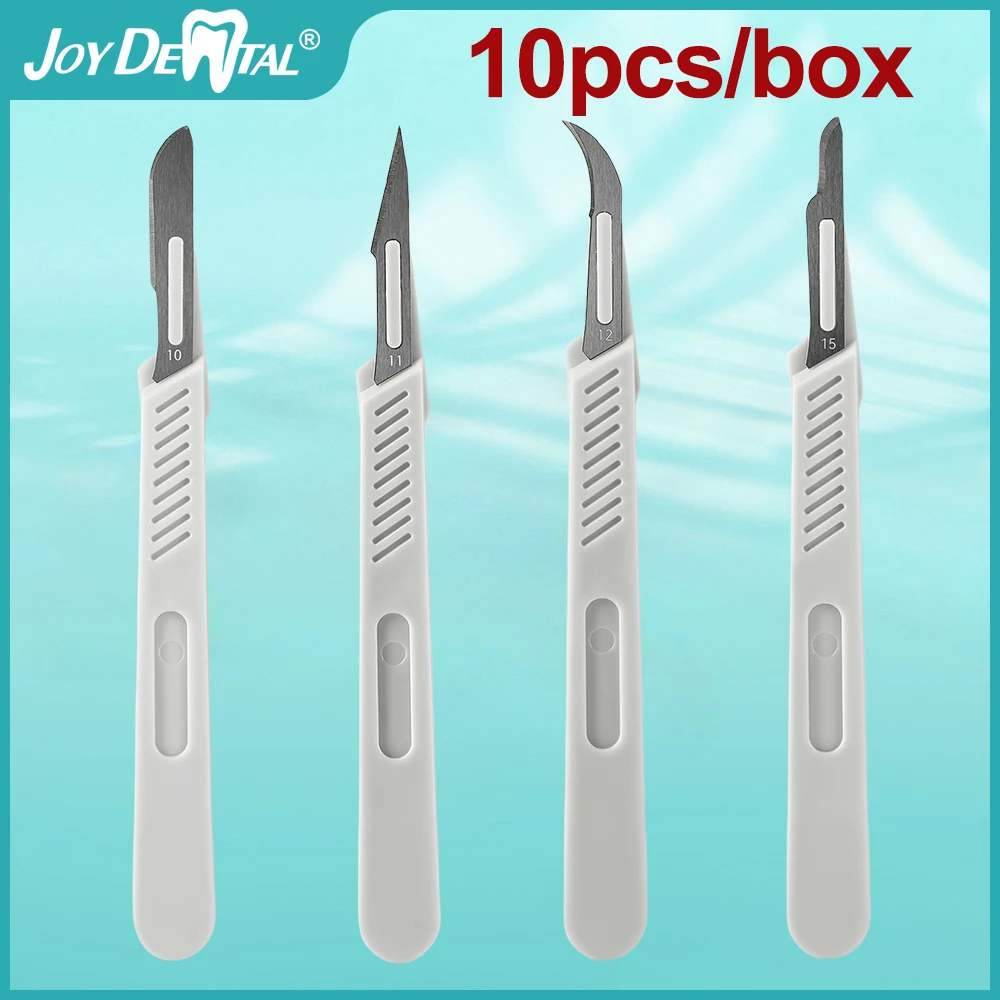 

10 шт./кор. стоматологические стерильные скальпели с карбоновыми лезвиями и пластиковой ручкой 10 # 11 # 12 # 15 # Лабораторный инструмент для резьбы по стоматологии AZDENT