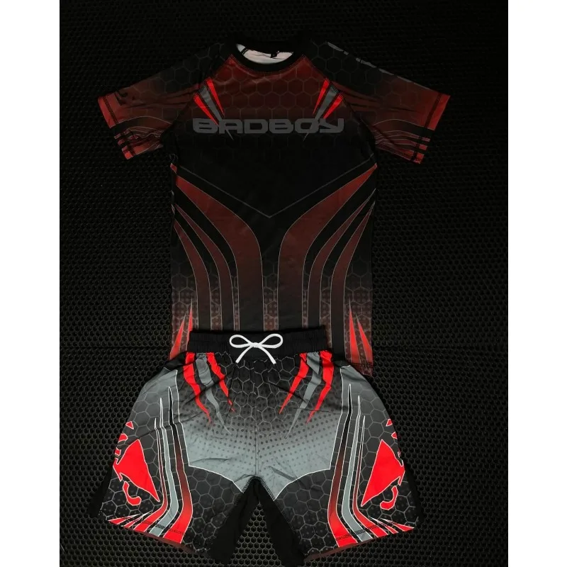 

2026 Street Style Gradient Fighting Suit Summer Thin Quick-Dry Muay Thai Training Suit T-shirt + Shorts 2-Piece Set Unisex