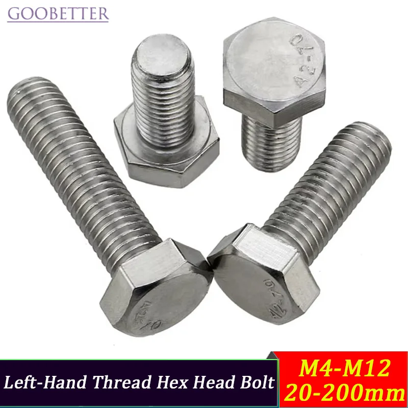 

304 Stainless Steel Left-Hand Thread Hex Head Bolt M4-M12 Reverse Anti-Loose Screw 20-200mm for Machinery Elevator