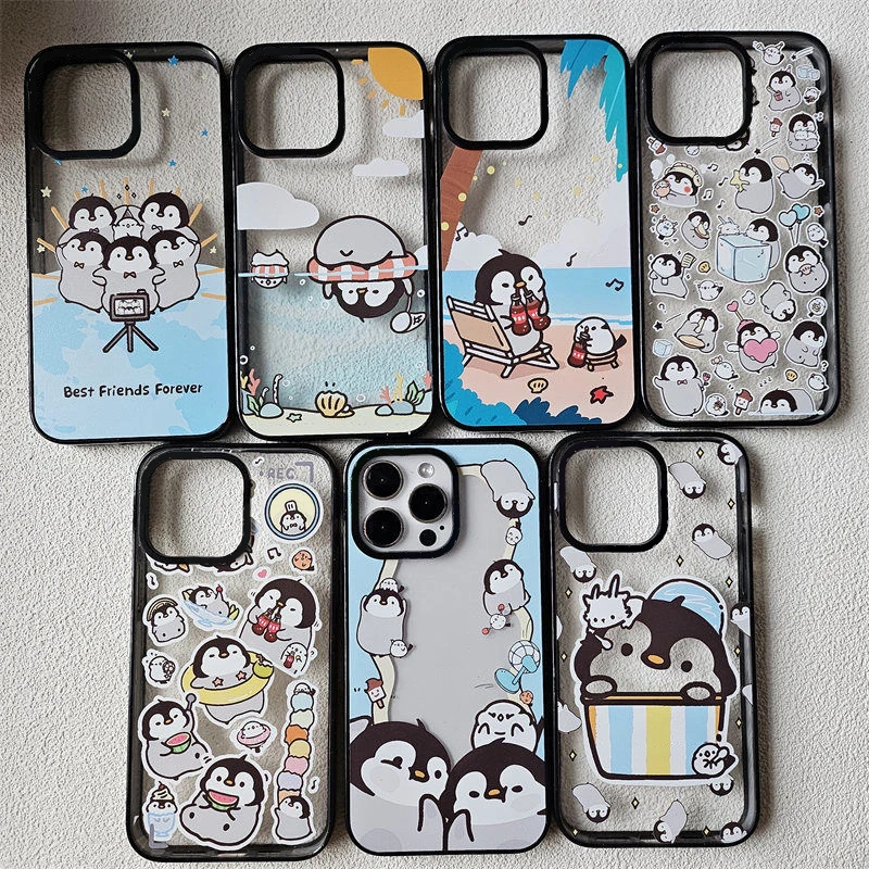 

Cute Penguin 2.0 Acrylic Black Border Phone Case Cover for IPhone 11 12 13 14 15 Pro Max Case