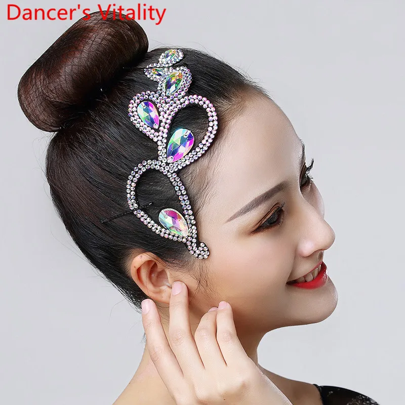 Children Latin Dance Headdress Sparkling Rhinestone Accessories Adult Performance Modern National Standard Dancing Decoration