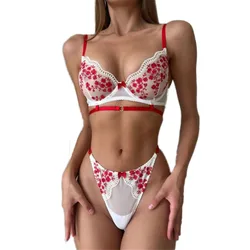 Lingerie de renda bordada floral para mulheres, sutiã sem costura, conjuntos breves, roupa interior sexy, lingerie sensual, traje sexual erótico, 2023