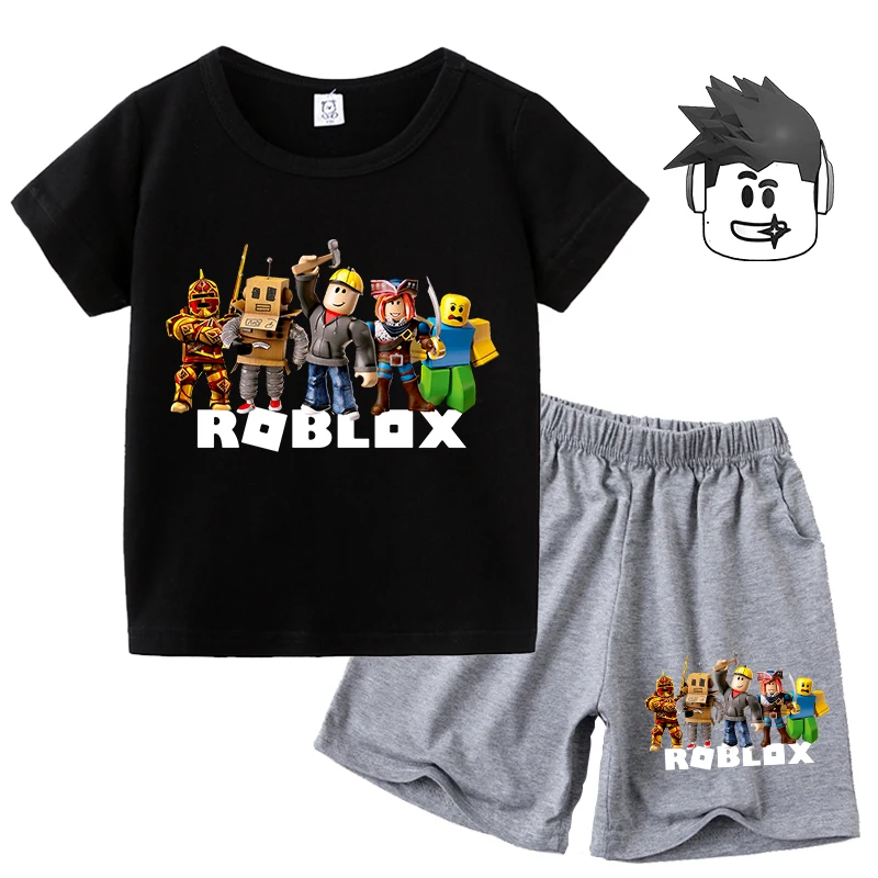 Roblox 티셔츠 바지 세트 어린이 만화 애니메이션 의류 세트, 여름 반팔 티 반바지, 어린이 운동복 아웃도어 의류