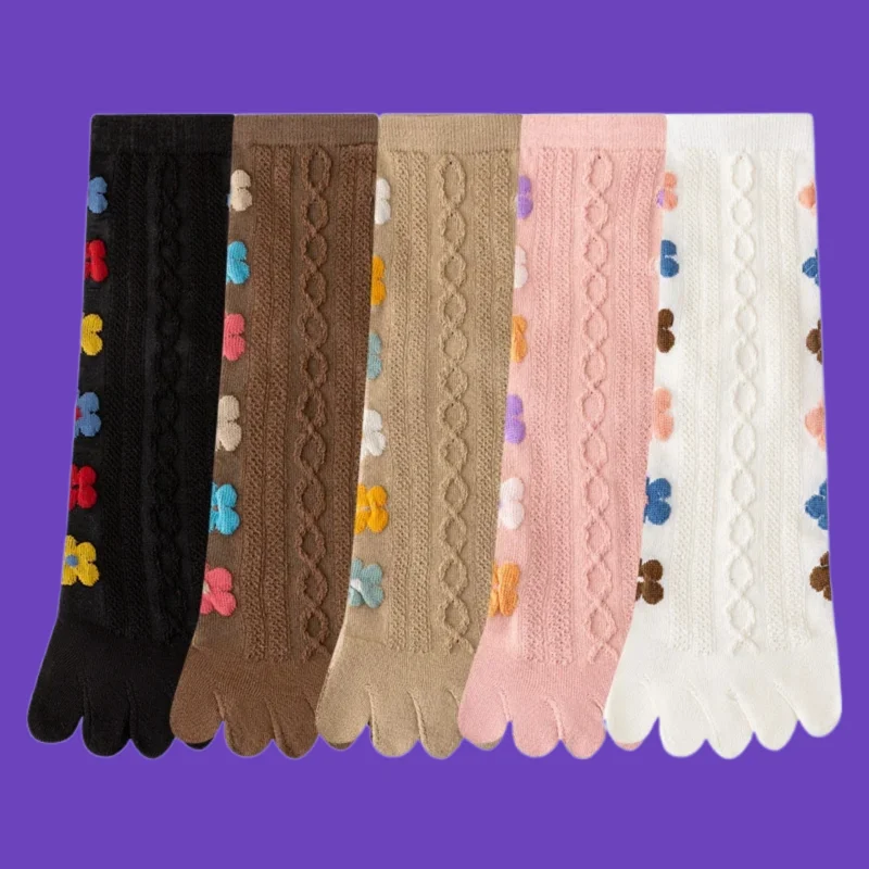 5/10 Pairs Thin Cotton Socks Breathable Sweat-Absorbent Cute Small Flower Split-Toe Women's New Women's Spring and Summer Socks