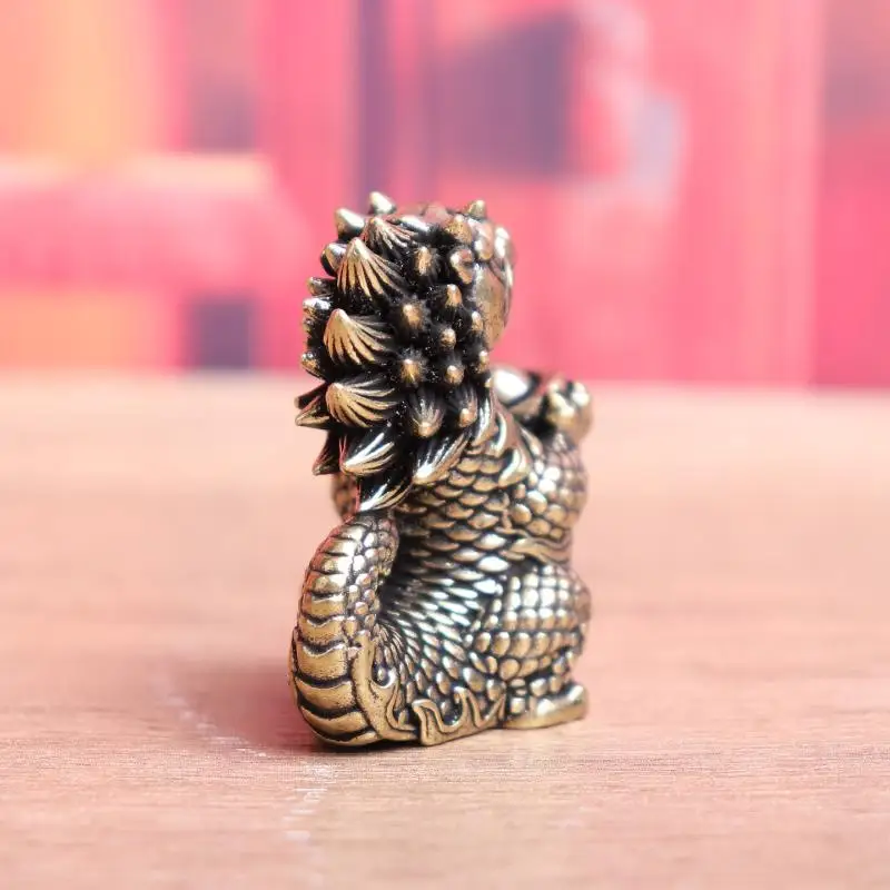 C 1PC Antique Dragon Statue Ornament Moveable Body Joints Exhibition Hall Decor Zodiac Animal Brass Crafts Collection