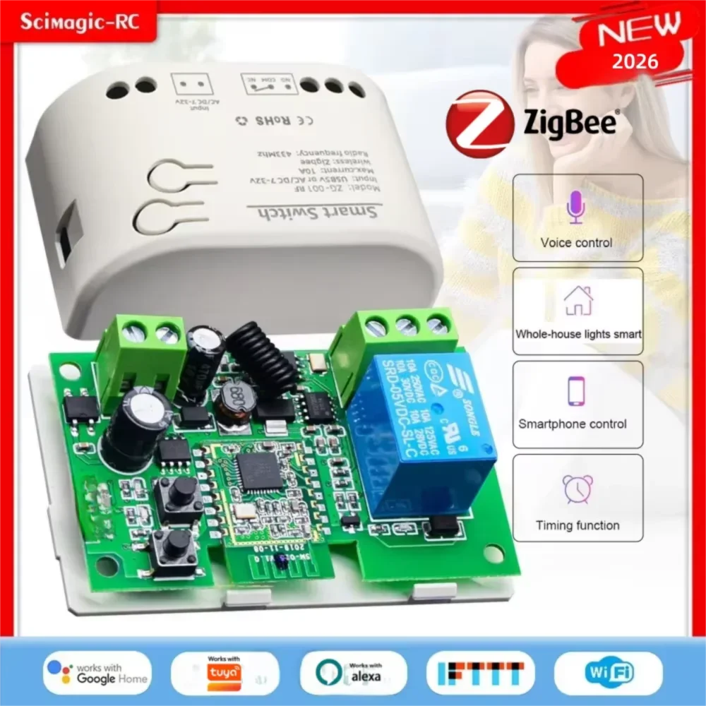 Intelligenter Garagentoröffner Zigbee Inching Selbstverriegelnder Schalter Relais 433 Fernbedienungsempfänger Sprachsteuerung Kompatibel mit Tuya