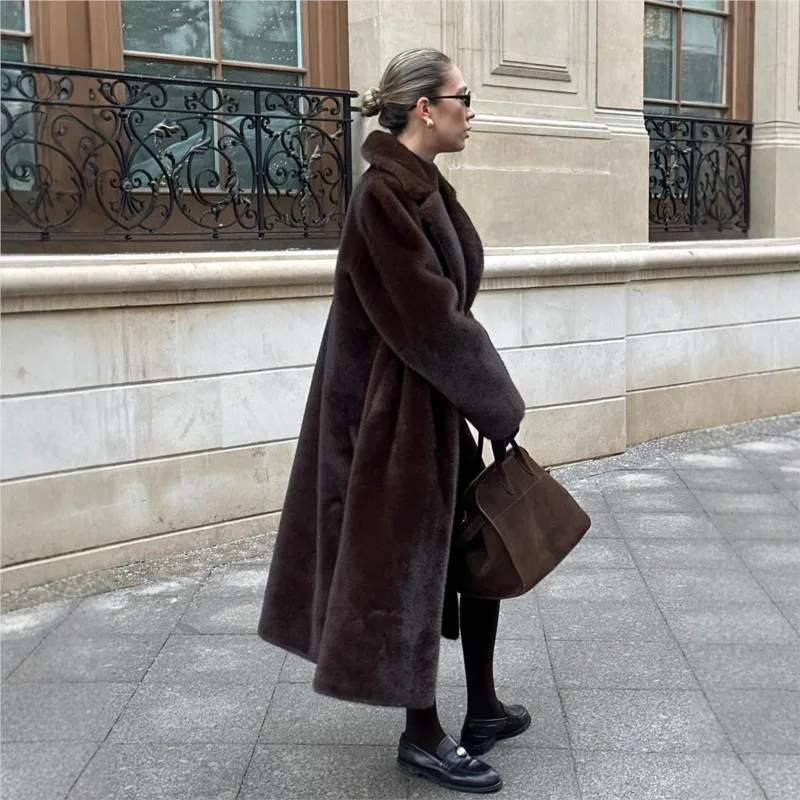 

Women's wear with a belt thick and warm fur coat mixed artificial an extended