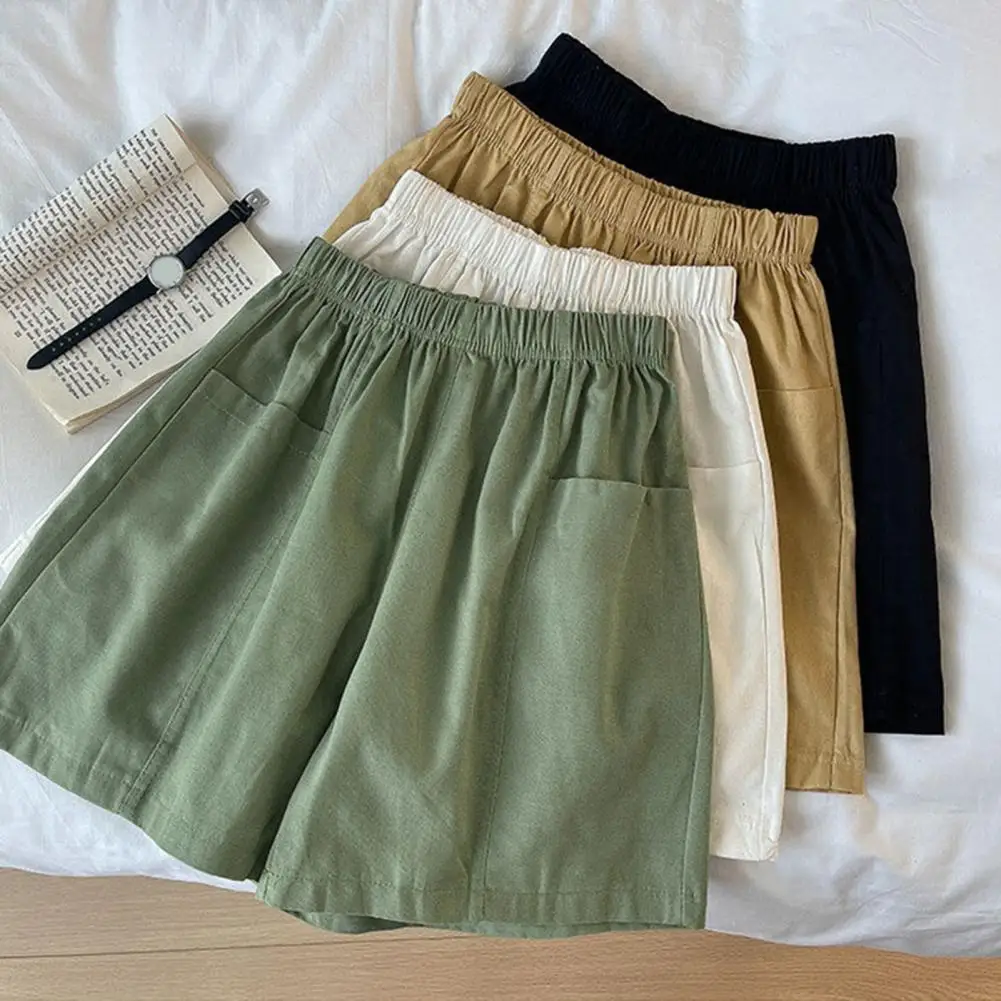 Pantalones cortos plisados de talla grande para mujer, Shorts con bolsillos de cintura elástica, uso diario informal, Verano