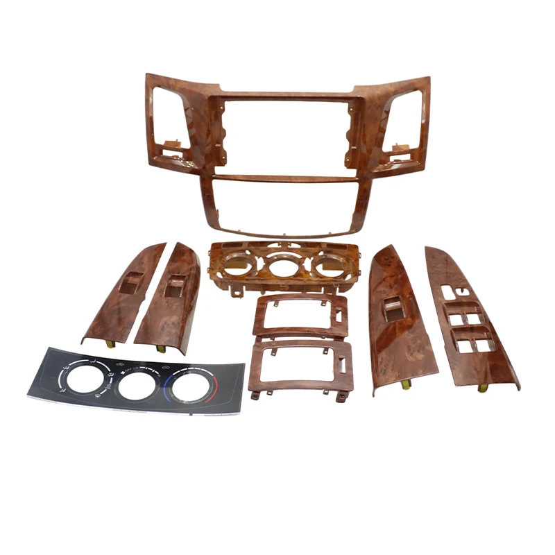 For Toyota Hilux Fortuner 2008 2014 Wood Grain Interior Trim Cover Kit Dashboard Center Console Door Switch Panel Set Manual AC