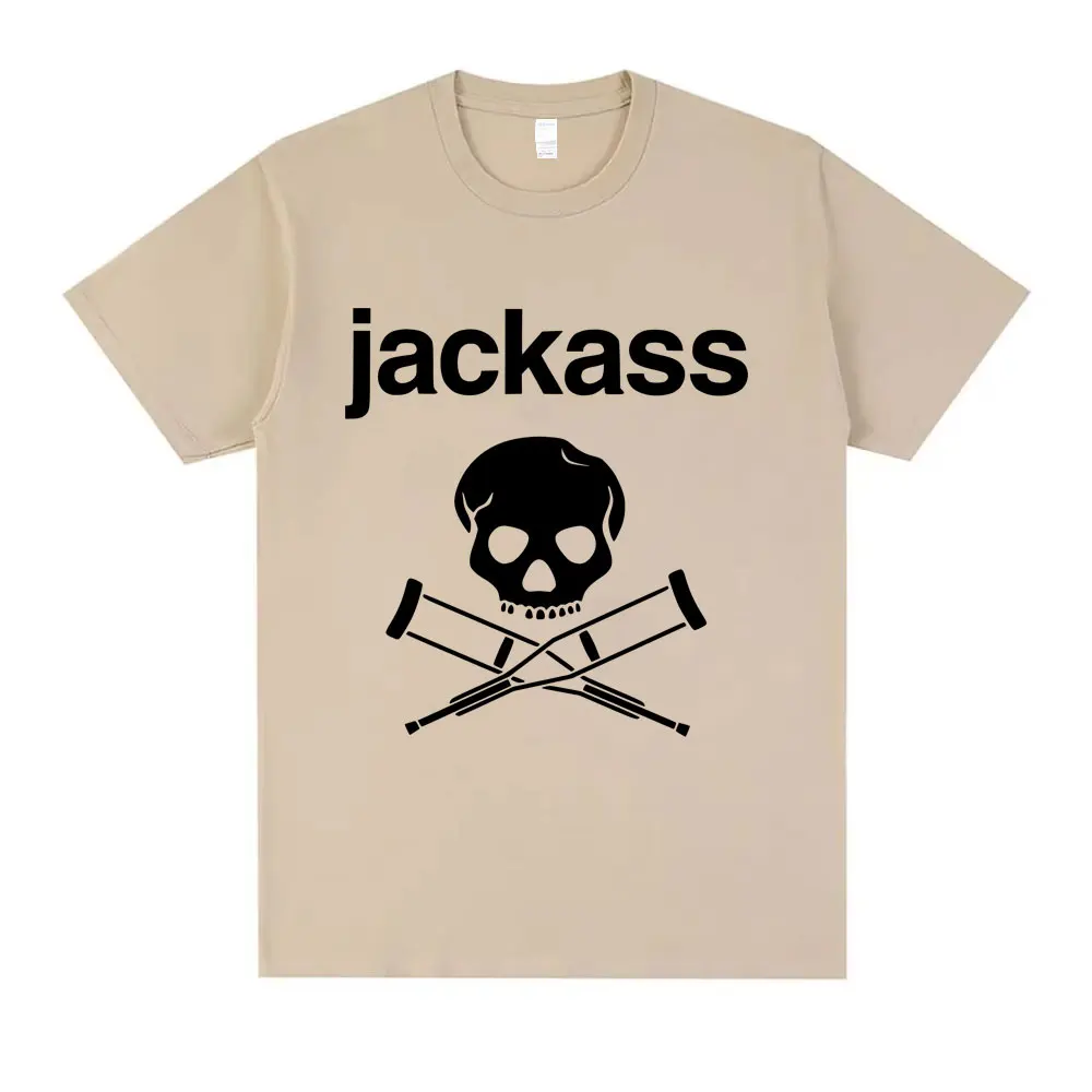 Jackass Skeleton Crutches Logo Tshirt Men Women Fashion Oversized Cotton Short Sleeve T-shirts Men's 90s Gothic Vintage T Shirts