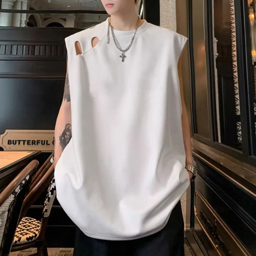 Mens Vest Ripped Sports Breathable Tank Top Fashion Streetwear Personality Versatile Sleeveless Top Men'S Clothing Summer New
