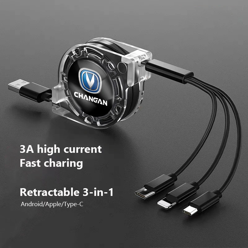 Car Interior 3 In 1 Fast Charger USB Data Cable Accessory For Changan CS75 CS35 Plus CS15 CS95 RAETON CX70 CS55 EADO CX20 Alsvin