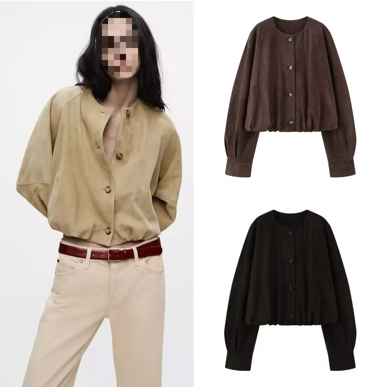 

Women's Autumn Leather Jacket Solid Color Round Neck Singlr Breasted Pu Leather Coat For Lady Commuting Office Lady's Jacket