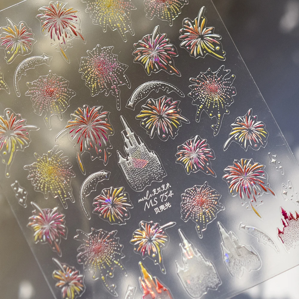 Lucky Pink Cat Gold Ingot 5D Nail Art Sticker Chinese Wealth Symbols Delicate Flower Petals Self Adhesive Manicure Decal DIY