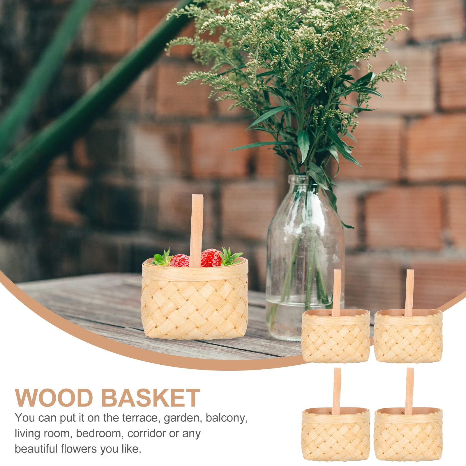 

4 Pcs Wooden Baskets Small Woven Handles Gifts Snack Mini Wood Storage Home Decor DIY Christmas Candy Floral Arrangement Terrace