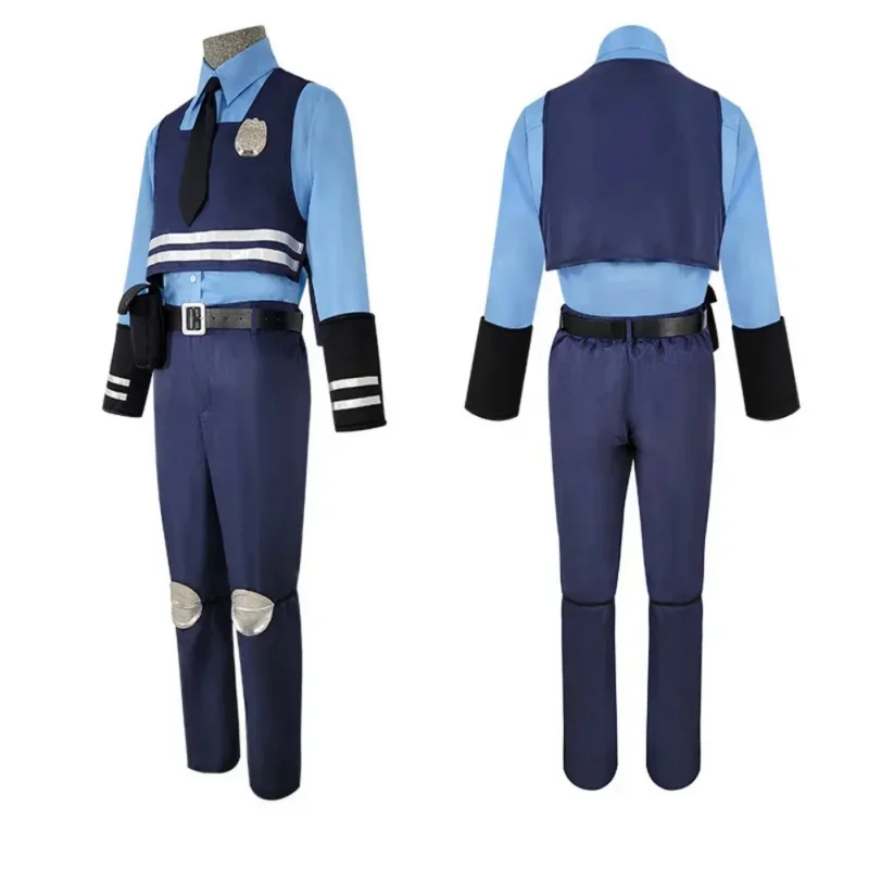 Movie Zootropolis Judy Cosplay Costume Women Dress Belt Tie Headwear Badge Full Set Men Police Role Play Uniform Suit Halloween