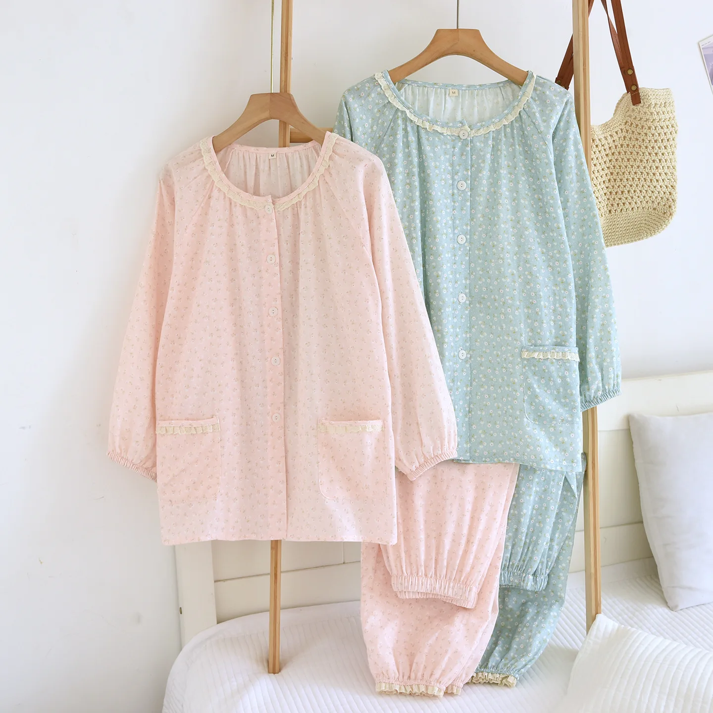 

2026 New Spring/Summer Women's Set 100% Cotton Gauze Loose Home Clothes Sleepwear Two Piece Set Pajama Women