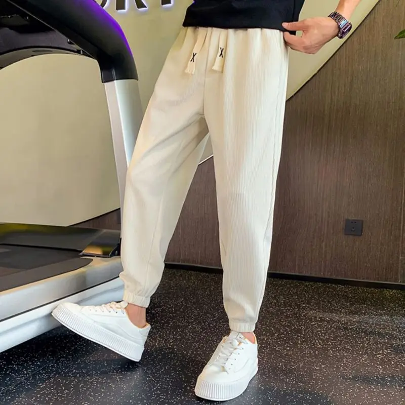 Black Men's Sweatpants Corduroy Plain With Pockets Trousers Cool Korean High Quality Trend Fashion New in Y2k Male Sports Pants