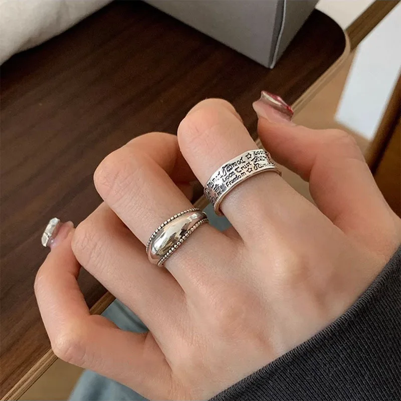 VENTFILLE 925 Sterling Silve Graffiti Letter Punk Ring for Women Girl Gift Retro Versatile Design Jewelry Dropshipping