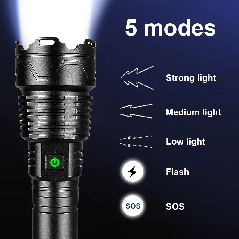 200000LM Most Powerful Led Flashlight Emergency Tactical Torch Ultra Bright Rechageable LED Flashlights Waterproof Camping Light