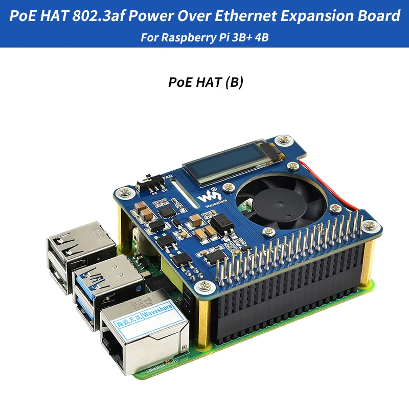 

Raspberry Pi Power Over Ethernet Expansion Board PoE HAT 802.3af With Cooling Fan Temperature OLED For Raspberry Pi 3B+ 4B