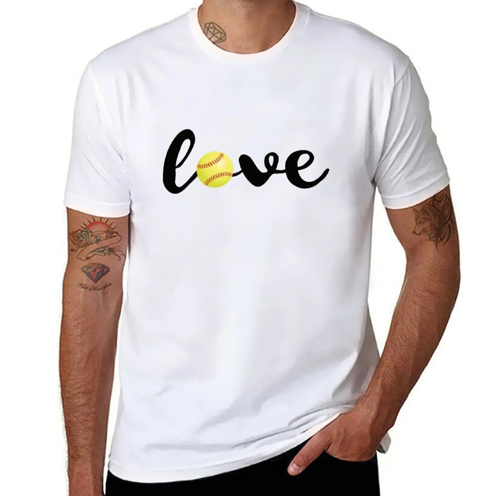 Love Softball T Shirt Sports Fans Softball Players Gift Tee T-Shirt Classic Graphic Short Sleeve Top