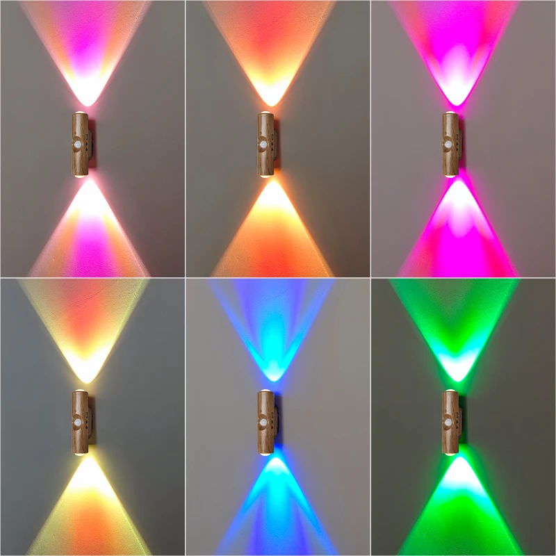 Double Head RGB LED Night Light with Motion Sensor Rechargeable Magnetic Wall Lamp for Cabinet Hallway Stair Mood Ambient Light