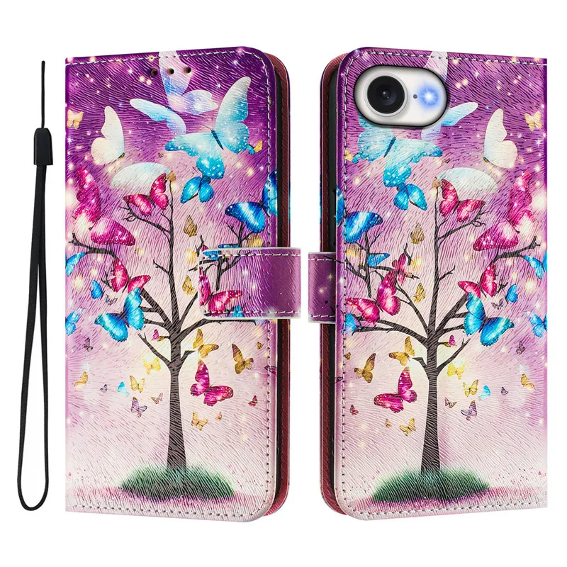 SE4 Leather Phone Case For iPhone SE 2024 3 2 6 S 7 8 Plus XR XS Max X Flip Cover Wallet Magnetic Painted Cases Cat Flower Bear