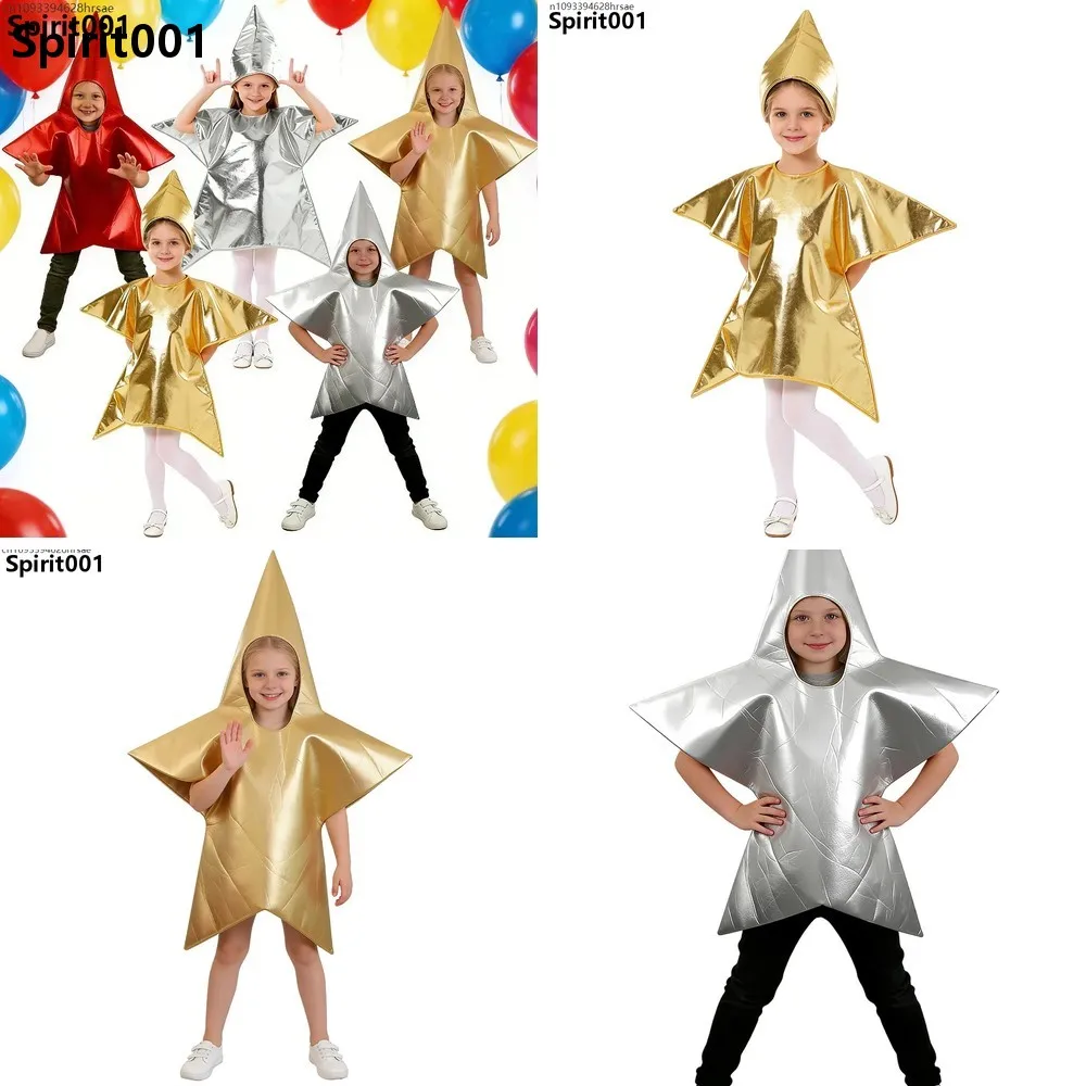 

Red Silver Gold Five Pointed Star Cosplay Costume for Kids Children School Stage Performance World Book Day Outfit