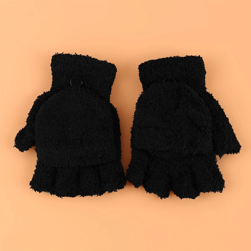 Winter Warm Women's Half Finger Gloves Multi Functional Flip Cute Coral Fleece Warm Cold-proof Soft Comfortable Female Gloves