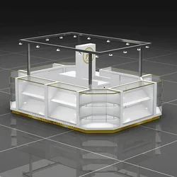 Custom, New Design Shopping Mall Jewelry Store Showcase Necklace Display Cabinet Over Light Jewelry Kiosk with LED Light