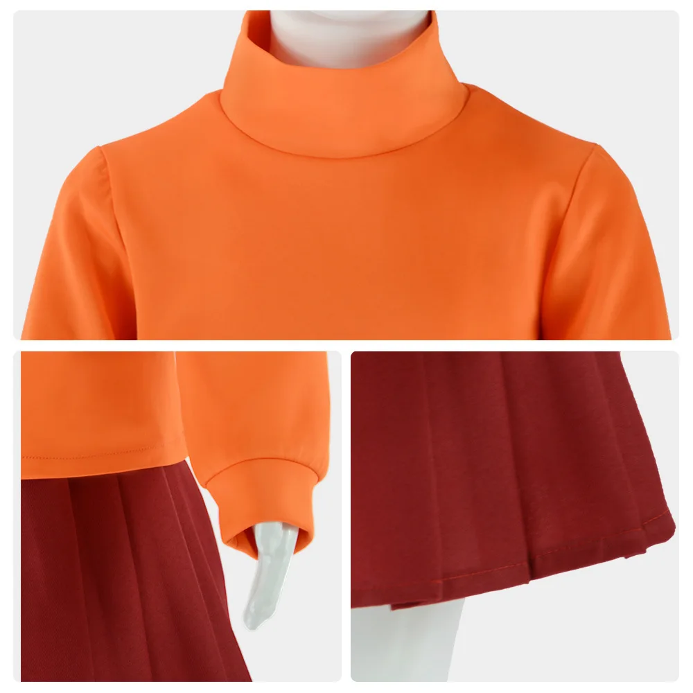 Детская Velma Seragam Косплей Костюм Оранжевая короткая юбка Униформа Wanita Oranye Kaus Kaki Rok Atas Girl Хэллоуин Карнавальный комплект