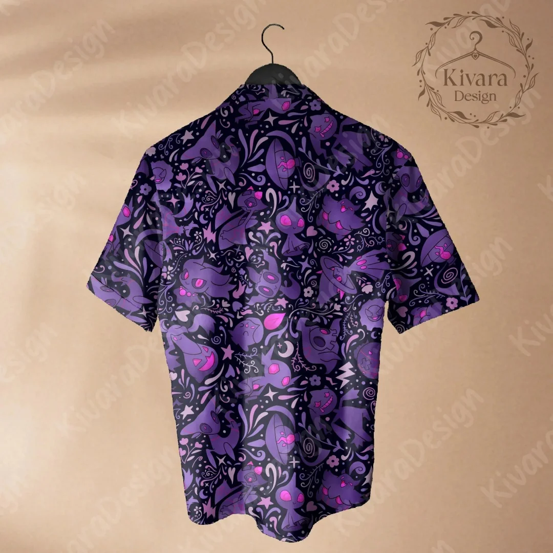 Spooky Hawaiian Shirt Pokémon Anime Inspired Shirt Gift Summer Leisure Men's T-Shirt Children's Clothing Tee Y2k Woman ﻿